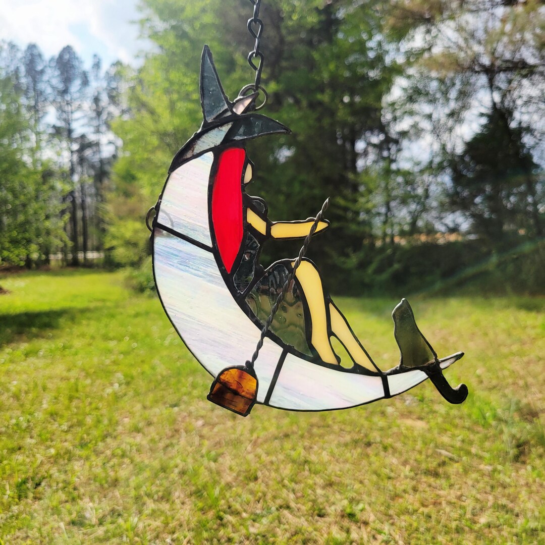 Stained Glass Witch With Cat Window Decor - Etsy