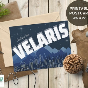 Velaris Ansichtkaart Digitale Download - ACOTAR (A Court of Thorns and Roses) postkaart vintage print van de stad van sterrenlicht