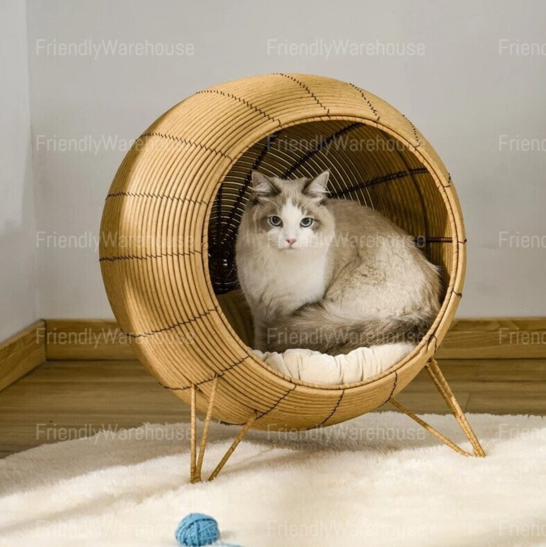 Rattan Cat Bed Wicker Cat House With Cushion Home Decor Etsy UK
