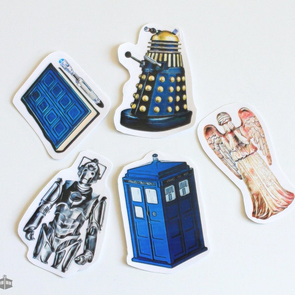 Doctor Who Inspired Stickers Vinyl Laminated Waterproof Glossy Tardis | Dalek | Cyberman | Weeping Angel  | River Song Diary | For Laptops