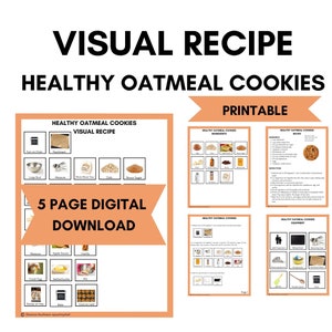 HEALTHY OATMEAL COOKIES Printable Visual Recipe for Toddlers and Young Children, Cookbook, Educational Learning Resource, Preschool