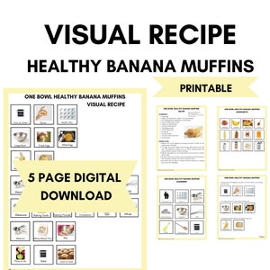 BANANA MUFFINS Printable Visual Recipe for Toddlers and Young Children, Cookbook, Educational Learning Resource, Preschool