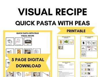 Pasta with Peas Visual Recipe: Toddler Cookbook, Preschool Learning (Printable)