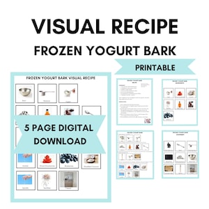 FROZEN YOGURT BARK Printable Visual Recipe for Toddlers and Young Children, Cookbook, Educational Learning Resource, Preschool