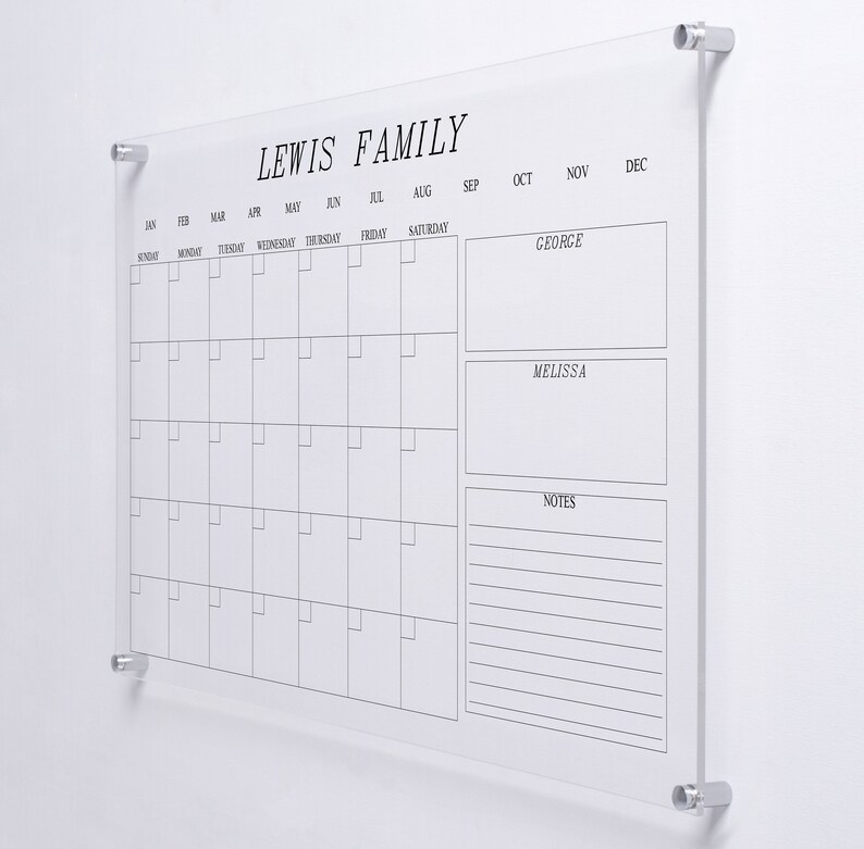 Fully Personalized Dry Erase Calendar Wall shops Calendar, House organizing, Acrylic White Board