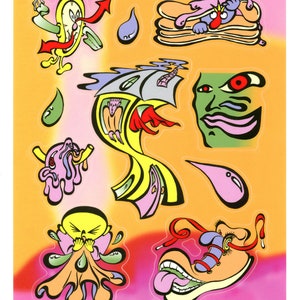 Unique Hand Drawn Glossy Stickers / Halloween / Haunted House / Shoe / Snot / Watch / Cartoon / Melting / Face / Pancakes / Slime