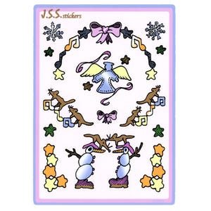 Christmas Stickers / Hand Drawn / Unique / Snowmen / Angel / Mice / Snowflakes / Stars / Music / Bows