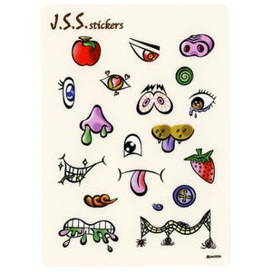 May include: A sheet of stickers featuring various cartoon faces, eyes, noses, mouths, and other fun designs. The stickers are colorful and whimsical, perfect for adding personality to journals, laptops, or other items.