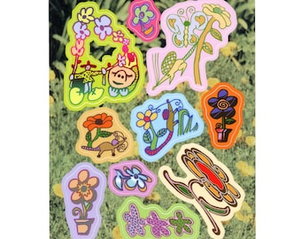 Niepowtarzalne, ręcznie rysowane, matowe naklejki / Kwiaty / Zapach / Doniczkowe kwiaty / Szczury