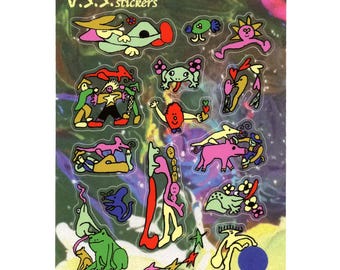 Unikalne, ręcznie rysowane błyszczące naklejki / Żaba / Kwiat / Szczur / Mysz / Słońce / Postacie / Świnka / Przyjaciele / Gwiazdy / Buziak / Śpiący / Marzyciel