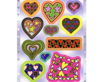 Niepowtarzalne, ręcznie rysowane, matowe naklejki / Serca / Walentynki / Wzory / Gwiazdy / Miłość