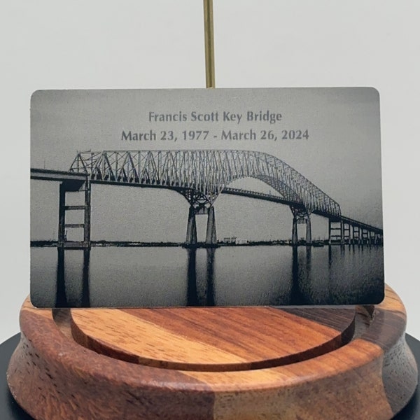 Francis Scott Key Bridge engraved photo on metal - Fridge Magnets - Baltimore, Maryland