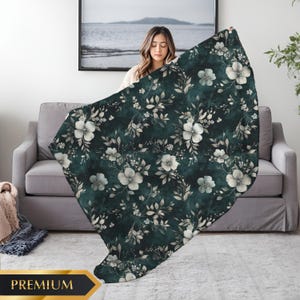 Cottagecore Starlit Garden Emerald Green Throw, Vintage Celestial Throw, Cottagecore Decor Whimsical Fleece Blanket Green Throw Blanket Gift