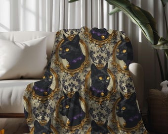 Black Cat Goth Throw Blanket: Cozy Cottagecore Fleece