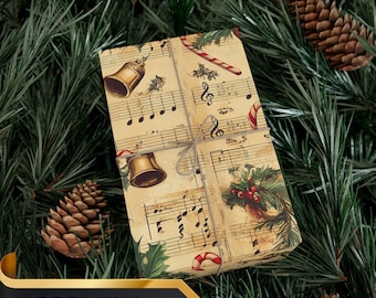 Christmas Carol Vintage Wrapping Paper Rolls Festive Music Sheets Gift Wraps for Church Choir, Musicians, Music Teachers, Orchestra & Band