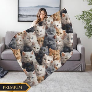 Süße Katzendecke Sherpa Fleece-Decke für Katzenliebhaber, Whimsy Katzendecke, Katzenmama Geschenk, Katzenabdruck werfen, Minky Decke Winter Geschenk