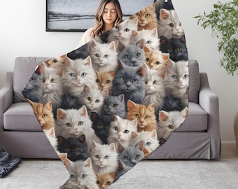 Cute Cat Blanket Sherpa Fleece Blanket For Cat Lovers, Whimsy Cat Throw Blanket, Cat Mom Gift, Cat Print Throw, Minky Blanket Winter Gift