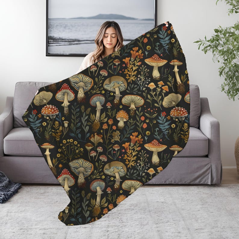 Coperta a forma di fungo stravagante, decorazione Cottagecore, coperta a forma di fungo, regalo, decorazione Whimsygoth, coperta Cottagecore Forescore, regalo Boho per lei immagine 2