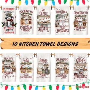 Cute Christmas Kitchen Towel Sublimation Designs, Kitchen Towel PNG Design, Cute Christmas Kitchen Tea Towel, Dish Towel for Christmas Fall