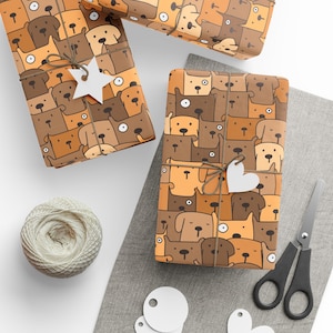 Papel de regalo con adorables dibujos de perros: papel de regalo neutro con cara de perro para amantes de las mascotas, papel de regalo con divertido estampado de cachorro, papel de regalo para cumpleaños de perro