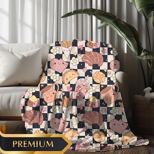 Checkered Concha Pan Dulce Throw Blanket, Whimsy Christmas Dessert Themed Cozy Fall Blanket, Cottagecore Food Autumn Fall Throw Blanket