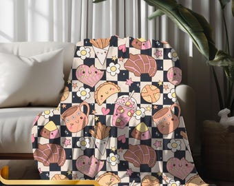 Checkered Concha Pan Dulce Throw Blanket, Christmas Gift Ideas Fall Cozy Blanket, Autumn Blanket, Cozy Season Blanket Fall Gift Retro Concha