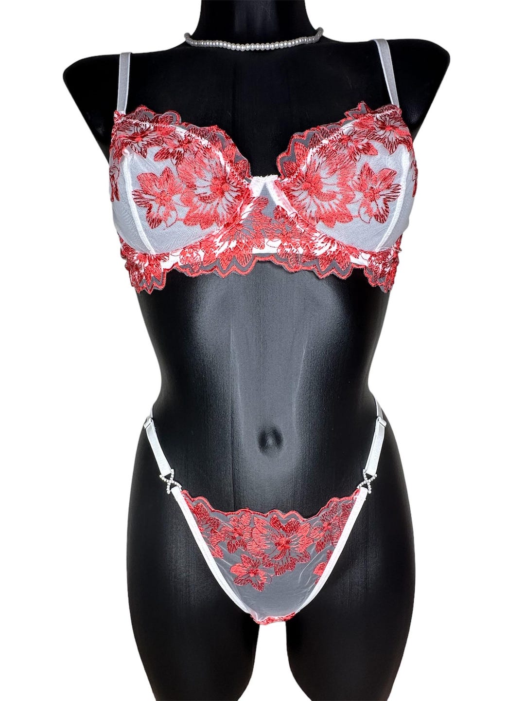 Sexy Transparent Flower Lingerie Set