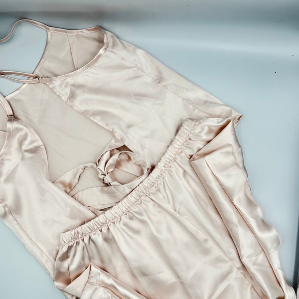 Satin Pyjamas Set Rose Gold,Tank and Shorts, Crop Top, sleepwear Lingerie, bridesmaids Gift, Underwear,Handmade Lingerie,Wedding Pajamas Set