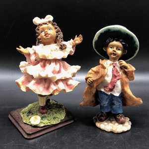 Set of 2 Vintage African Americana Figurines,  Resin Figurines, Little Girl & Boy