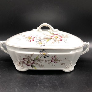 Antique J&G Meakin Hanley England, Ironstone China, Serving Bowl With Lid, Floral Design With Gold Trim, Excellent Condition