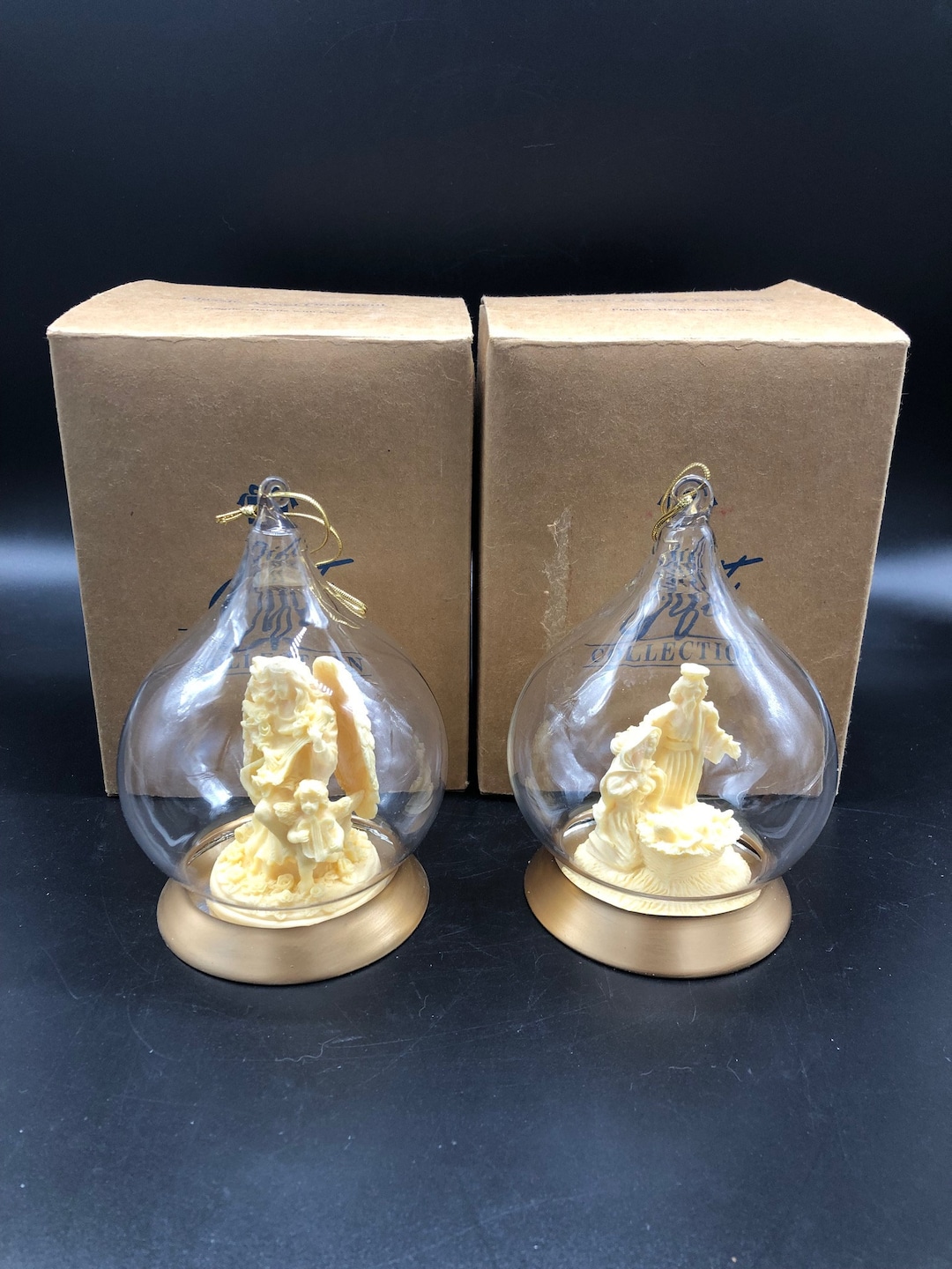 Set of 2 Vintage Avon Christmas Ornaments, Classic Nativity & Classic Angel in Globes With