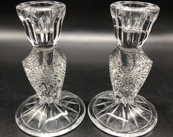 Set of 2 Vintage Lead Crystal Candlestick Holder, Pineapple Design, Three Sided