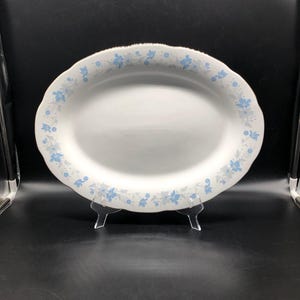 Vintage Fine China White with Blue & Gray Floral 16&quot; Serving Platter, Porcelain From China, Gold Trim, Excellent Condition