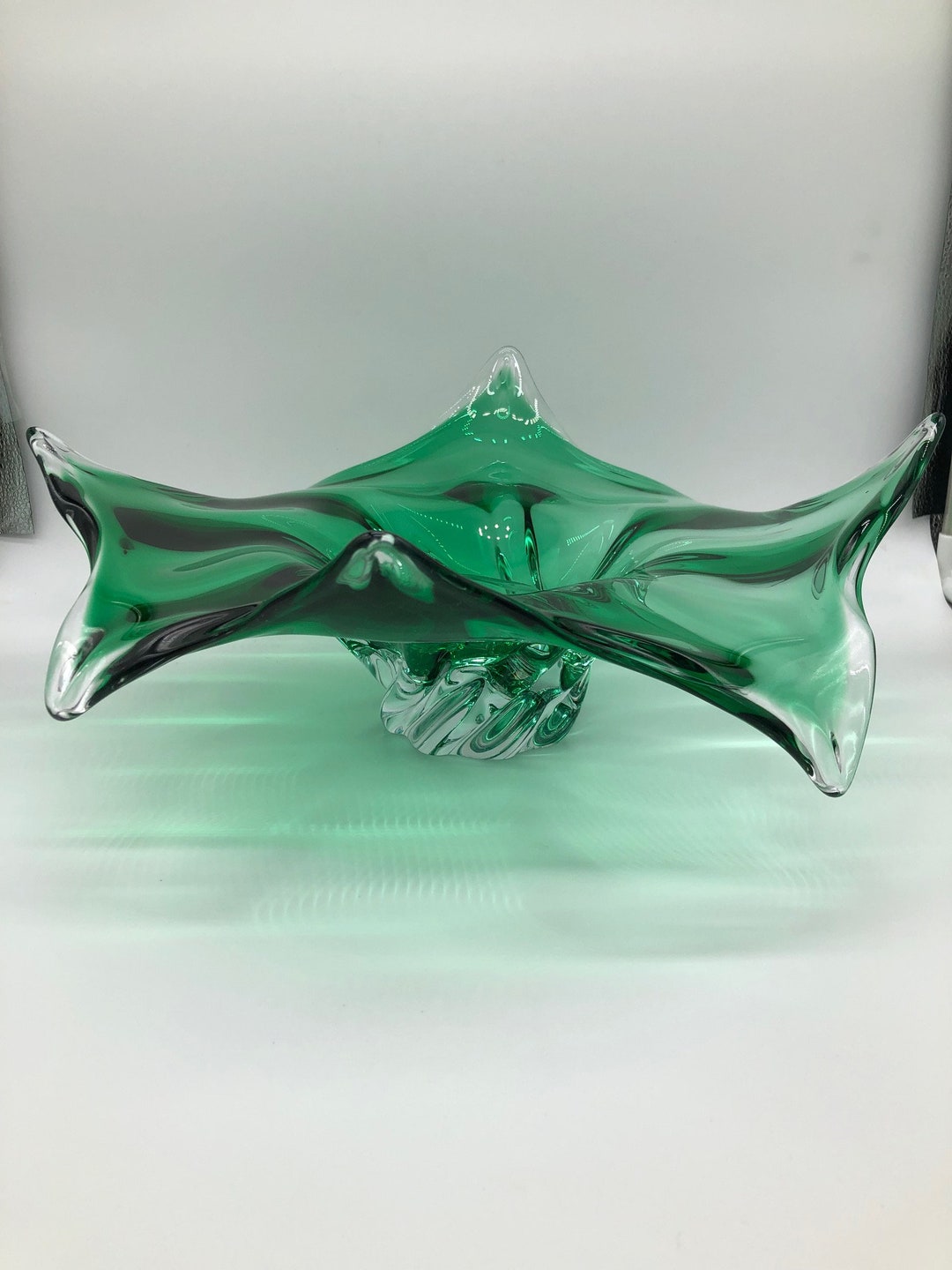 Vintage Alfredo Barbini Murano Glass Bowl Green W/clear Etsy