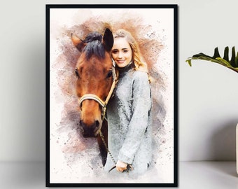 Watercolor Horse Portrait, Horse Portrait Painting from Photo, Custom Horse Illustration, Horse Lover Gift, Horse Memorial Gift, Wall Art