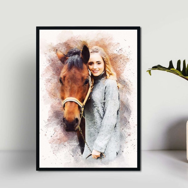 Watercolor Horse Portrait, Horse Portrait Painting from Photo, Custom Horse Illustration, Horse Lover Gift, Horse Memorial Gift, Wall Art