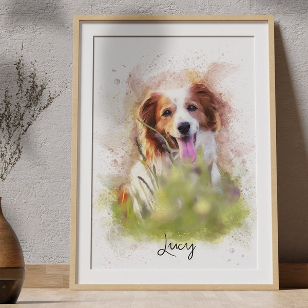 Aquarell Gemälde von Ihrem geliebten Hund oder Katze-nach Wunsch Haustier Portrait - personalisiertes Geschenk für Tierliebhaber-Hundeerinnerungsgeschenk, Geschenk für Haustierbesitzer