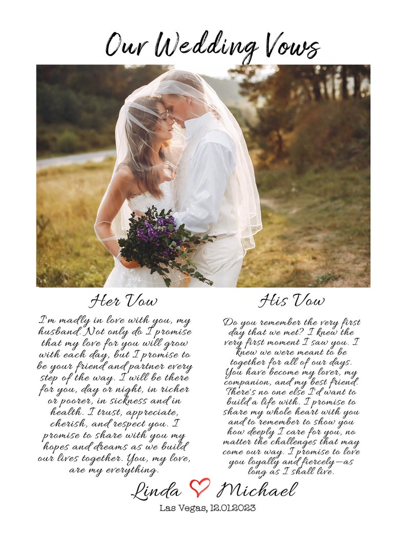 Personalized Wedding Vow Poster, Wedding Anniversary Gift, Wedding Vows ...