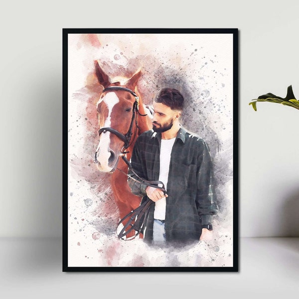 Watercolor Horse Portrait, Horse Portrait Painting from Photo, Custom Horse Illustration, Horse Lover Gift, Horse Memorial Gift, Wall Art