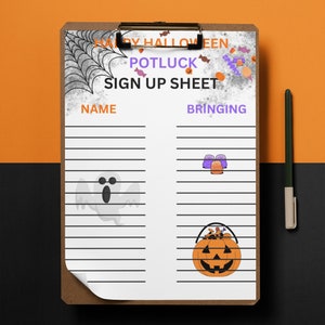 Halloween Potluck Sign-Up Sheet Printable | Halloween Party Planner | Potluck Invitation Form | Editable Instant Download