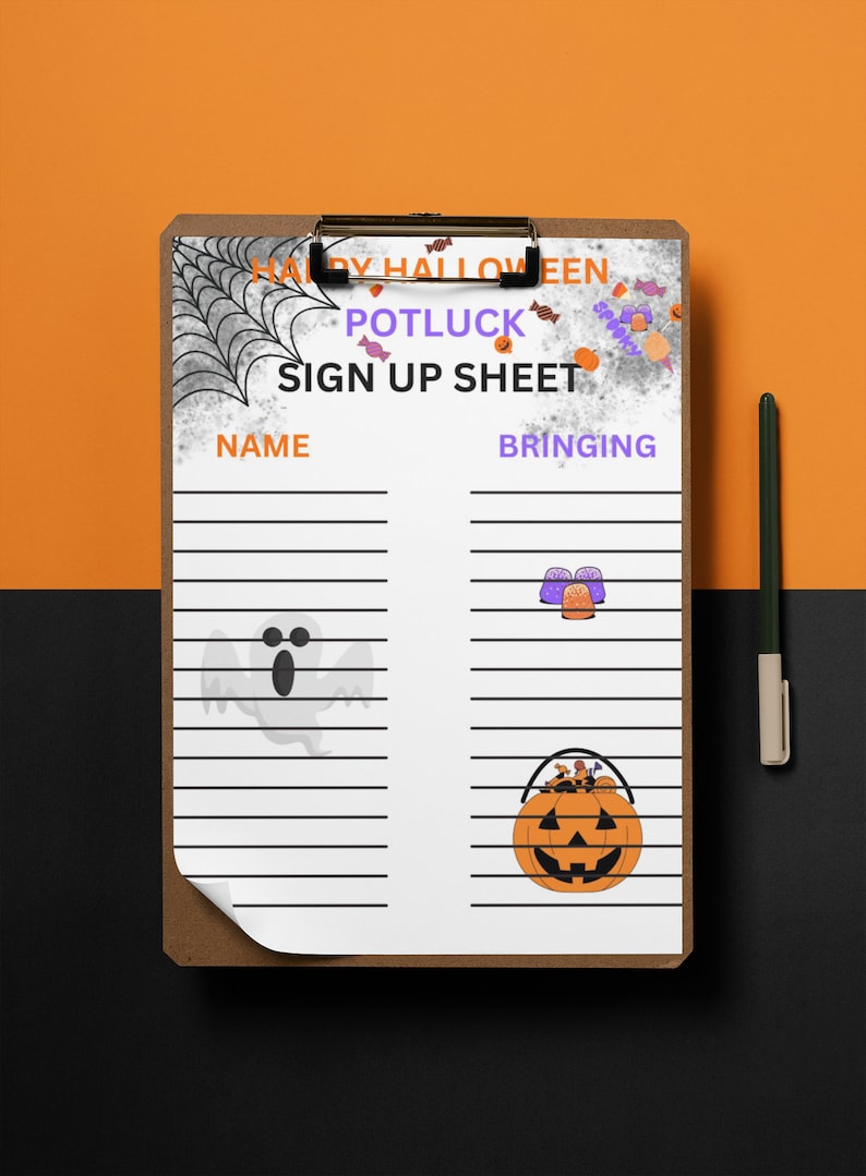 Halloween Potluck Sign up Sheet, Halloween Party, Halloween Invitation