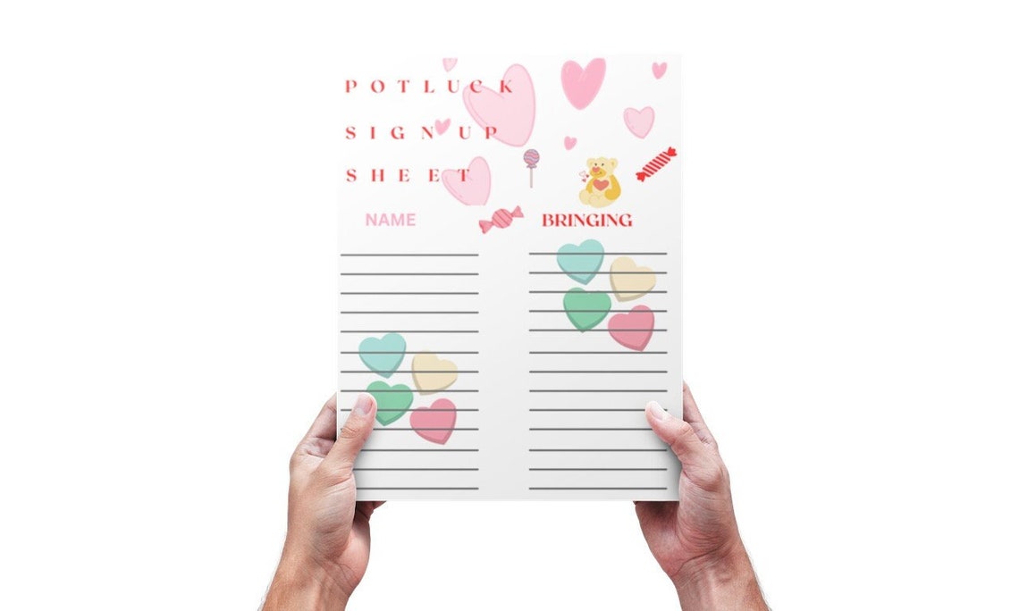 Valentine's Day Party Sign up Sheet, Potluck Sign up Sheet, Sign up ...