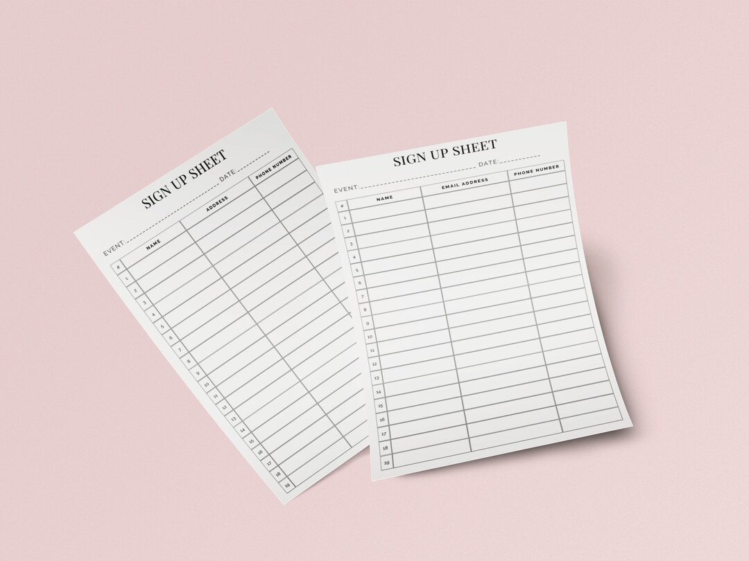 Sign up Template, Editable Sign up Sheet, Event Sheet, Contact