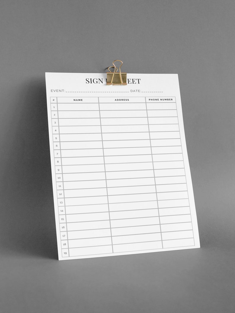Sign up Template, Editable Sign up Sheet, Event Sheet, Contact
