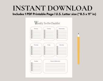 Minimalist Weekly To-Do List: Monday-Sunday Planner (Printable PDF)