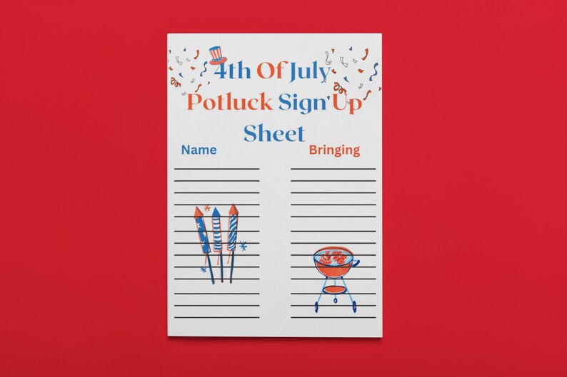 4th of july potluck sign up sheet template