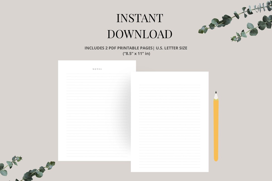 Minimalist Notes Page Printable: Lined & Blank PDF Templates (US Letter ...