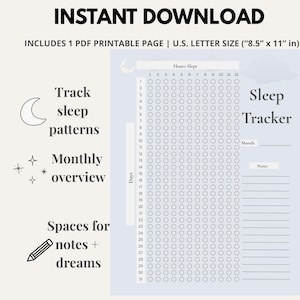 Monthly Sleep Tracker Printable | Sleep Tracking Sheets PDF | Sleep Log & Hours Tracker | Instant Download
