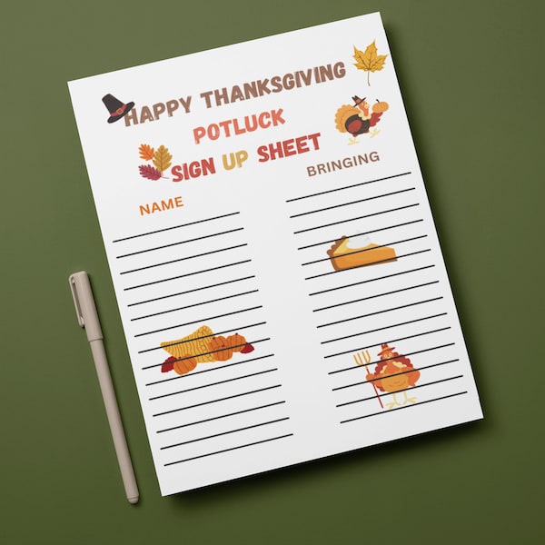 Thanksgiving Potluck Sign-Up Sheet, Thanksgiving Feast Contribution List, Turkey Day Potluck Participation Form, Holiday Potluck Dish Signup