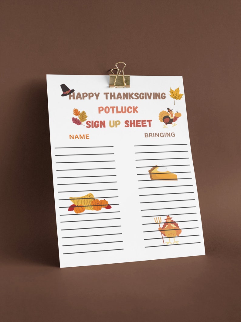 Contribution Sign Up List Thanksgiving Potluck Sign-up Sheet: Editable Feast Contribution List ...